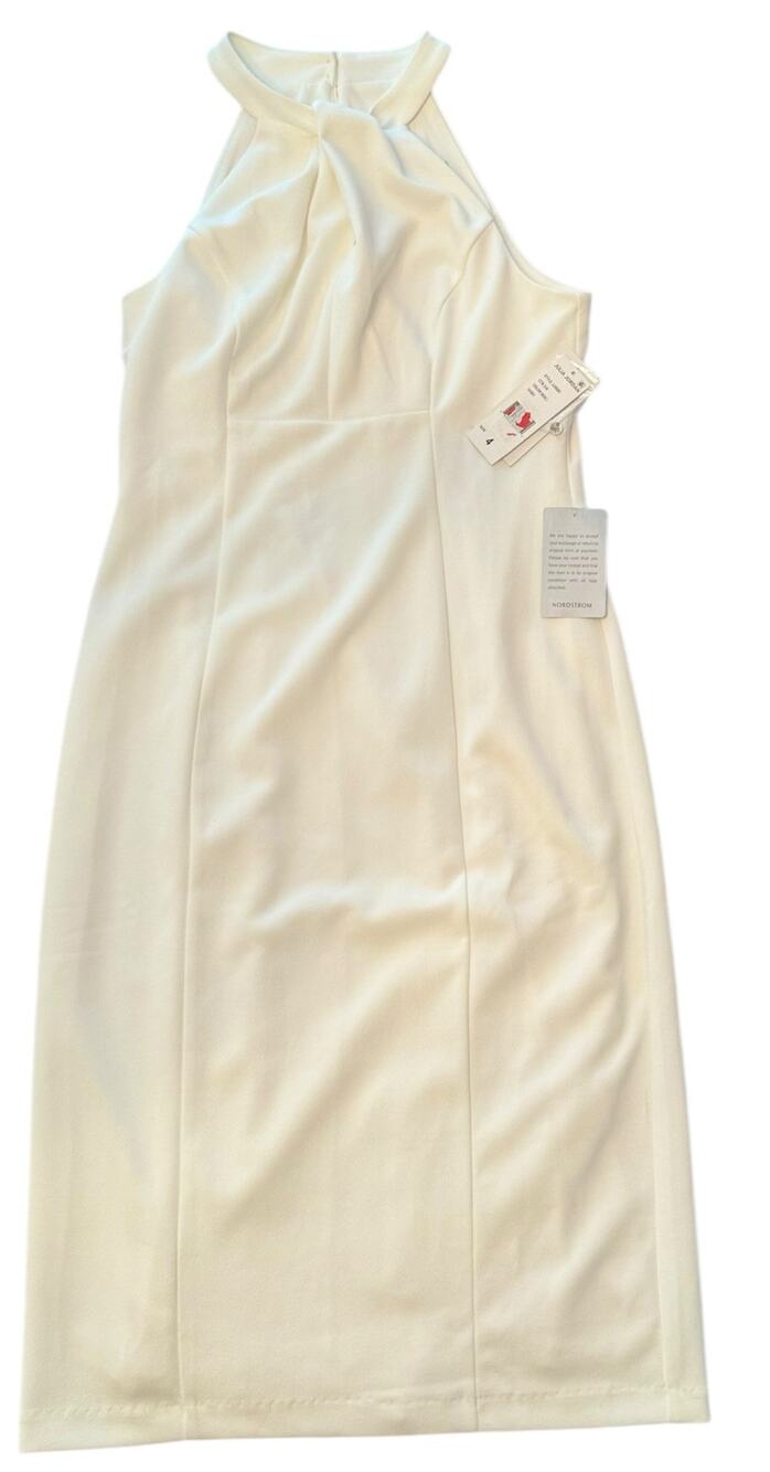 Julia Jordan NWT | TWIST HALTER IVORY WHITE MIDI SHEATH DRESS  | size 4